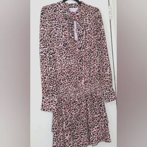 NEW PARKER BLACK AND BEIGE PANTHER LONG SLEEVES DRESS